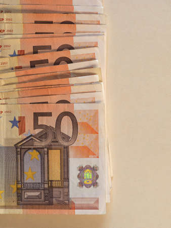 Euro (EUR) banknotes, currency of European Union (EU) with copy spaceの写真素材