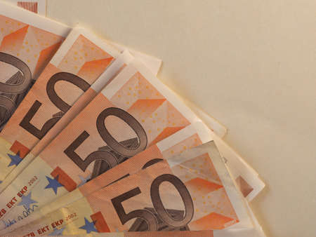 Euro (EUR) banknotes, currency of European Union (EU) with copy spaceの写真素材