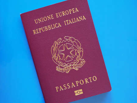 MILAN, ITALY - CIRCA DECEMBER 2016: Italian passport identity document with electronic chip from Italy, Europeのeditorial素材