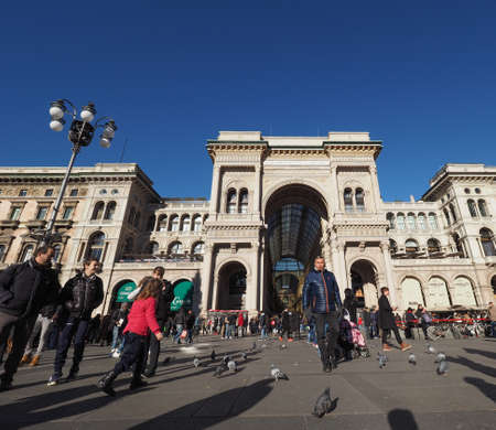 MILAN, ITALY - CIRCA JANUARY 2017: Tourists visiting Piazza Duomo (meaning Cathedral Square)