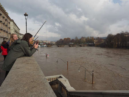 TURIN, ITALY - CIRCA NOVEMBER 2016: River Po flood in city centreのeditorial素材