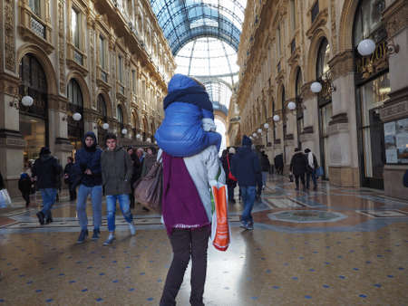 MILAN, ITALY - CIRCA JANUARY 2017: Tourists in Galleria Vittorio Emanuele II shopping arcadeのeditorial素材