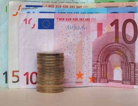 euro eur banknotes and coins currency of european union euの写真素材