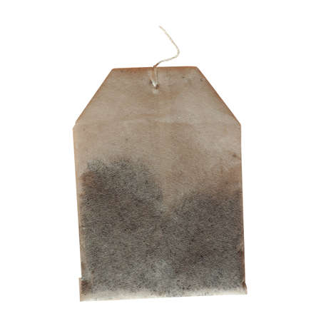 Tea bag for brewing tea isolated over white backgroundの写真素材