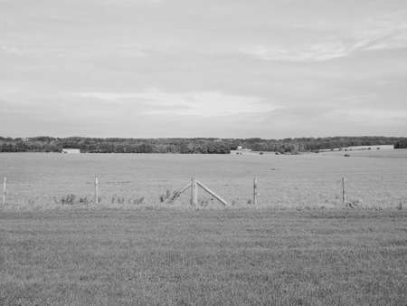 English country panorama around Salisbury in England, UK in black and whiteの写真素材