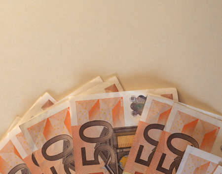 Euro (EUR) banknotes, currency of European Union (EU) with copy spaceの写真素材