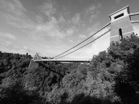 Clifton Suspension Bridge spanning the Avon Gorge and River Avon designed by Brunel and completed in 1864 in Bristol, UK in black and whiteのeditorial素材