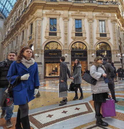 MILAN, ITALY - CIRCA JANUARY 2017: Tourists in Galleria Vittorio Emanuele II shopping arcadeのeditorial素材