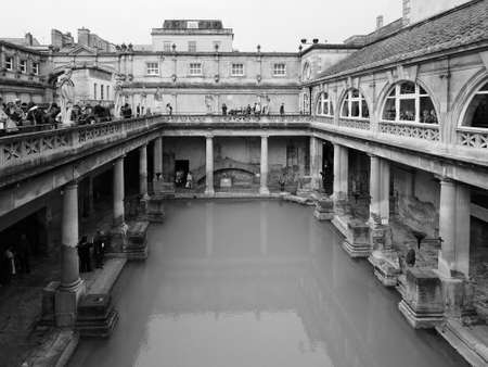 BATH, UK - CIRCA SEPTEMBER 2016: Roman Baths ancient spa in black and whiteのeditorial素材