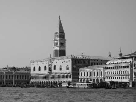 VENICE, ITALY - CIRCA SEPTEMBER 2016: Piazza San Marco (meaning St Mark square) seen from San Marco basin in black and whiteのeditorial素材