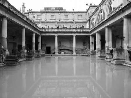 BATH, UK - CIRCA SEPTEMBER 2016: Roman Baths ancient spa in black and whiteのeditorial素材