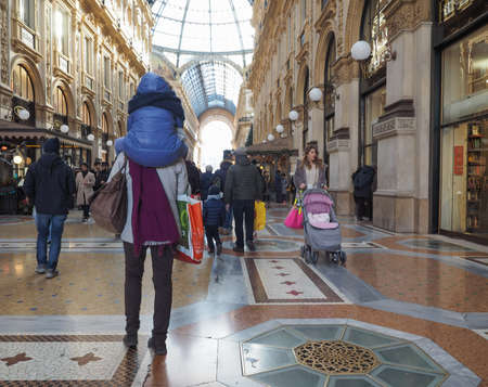 MILAN, ITALY - CIRCA JANUARY 2017: Tourists in Galleria Vittorio Emanuele II shopping arcadeのeditorial素材