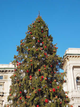 MILAN, ITALY - CIRCA JANUARY 2017: Christmas tree in front of Galleria Vittorio Emanuele II shopping arcadeのeditorial素材