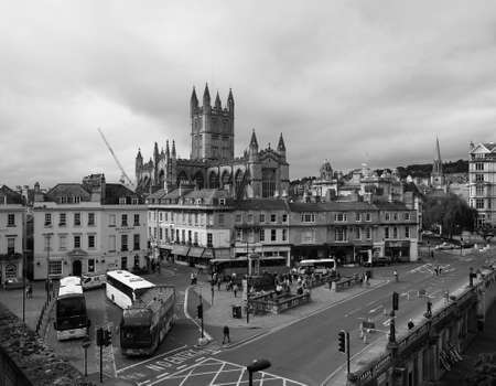BATH, UK - CIRCA SEPTEMBER 2016: The Abbey Church of Saint Peter and Saint Paul (aka Bath Abbey) in black and whiteのeditorial素材