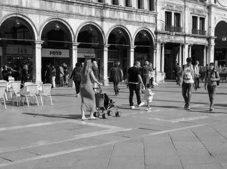 VENICE, ITALY - CIRCA SEPTEMBER 2016: Piazza San Marco (meaning St Mark square) in black and whiteのeditorial素材