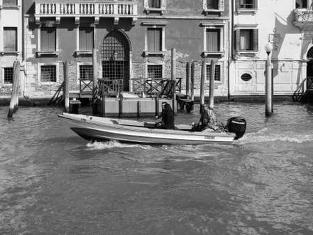 VENICE, ITALY - CIRCA SEPTEMBER 2016: The Canal Grande (meaning Grand Canal) in black and whiteのeditorial素材