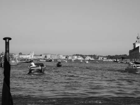 VENICE, ITALY - CIRCA SEPTEMBER 2016: View of the city of Venice from the canal in black and whiteのeditorial素材