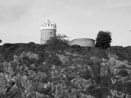 Clifton Observatory on Clifton Down hill in Bristol, UK in black and white