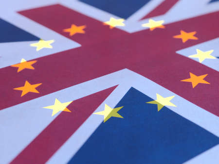 Brexit - United Kingdom (Union Jack) and European Union flags superimposed