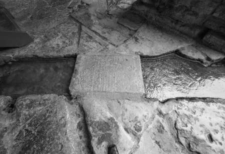 BATH, UK - CIRCA SEPTEMBER 2016: Roman Baths ancient spa in black and whiteのeditorial素材