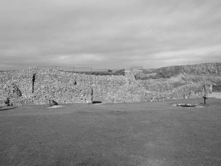 SALISBURY, UK - CIRCA SEPTEMBER 2016: Ruins of Old Sarum castle in black and whiteのeditorial素材