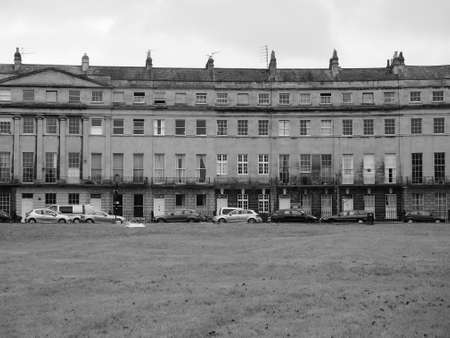BATH, UK - CIRCA SEPTEMBER 2016: The Norfolk Crescent row of terraced houses in black and whiteのeditorial素材