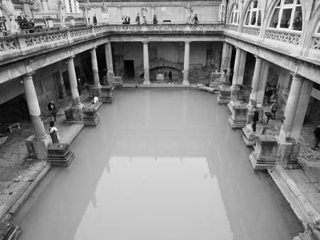BATH, UK - CIRCA SEPTEMBER 2016: Roman Baths ancient spa in black and white