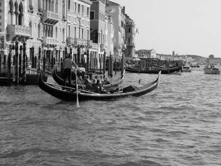 VENICE, ITALY - CIRCA SEPTEMBER 2016: The Canal Grande (meaning Grand Canal) in black and whiteのeditorial素材