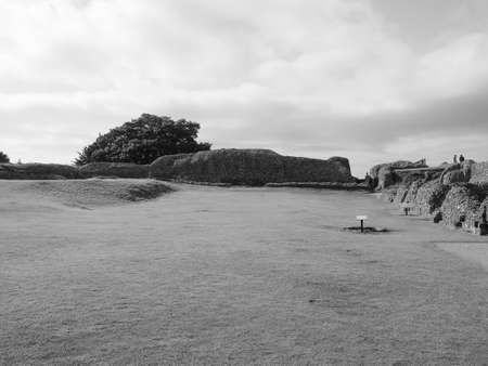 SALISBURY, UK - CIRCA SEPTEMBER 2016: Ruins of Old Sarum castle in black and whiteのeditorial素材