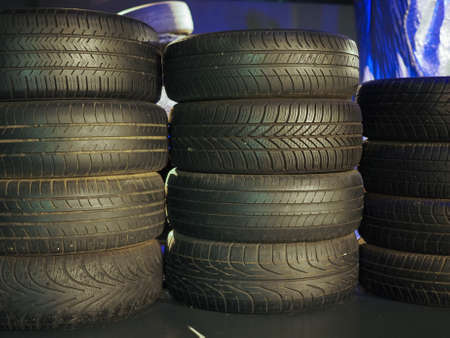 TURIN, ITALY - CIRCA JANUARY 2017: Old car tires at Museo Nazionale dell Automobile (meaning National Automobile Museum car museum)のeditorial素材