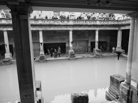 BATH, UK - CIRCA SEPTEMBER 2016: Roman Baths ancient spa in black and white