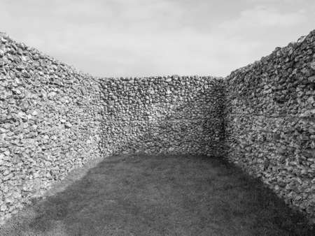 SALISBURY, UK - CIRCA SEPTEMBER 2016: Ruins of Old Sarum castle in black and white