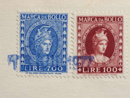 ROME, ITALY - CIRCA MARCH 2017: Two vintage Italian marca da bollo (meaning Tax stamp)のeditorial素材