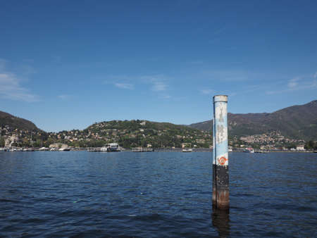 COMO, ITALY - CIRCA APRIL 2017: View of Lago di Como (Lake Como)のeditorial素材