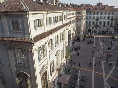 TURIN, ITALY - CIRCA MARCH 2017: Aerial view of Piazza Carignano squareのeditorial素材