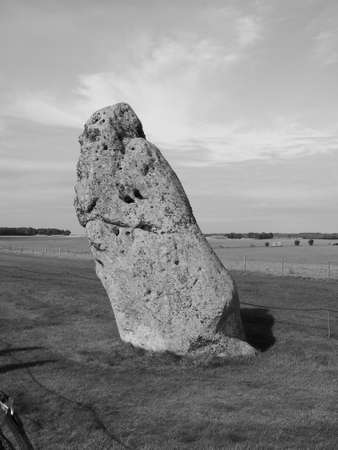 WILTSHIRE, UK - CIRCA SEPTEMBER 2016: Ruins of Stonehenge prehistoric megalithic stone monument in black and whiteのeditorial素材
