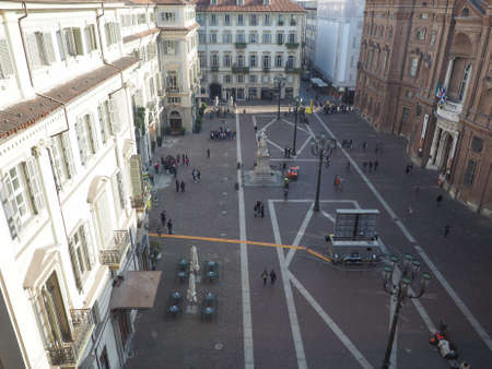 TURIN, ITALY - CIRCA MARCH 2017: Aerial view of Piazza Carignano squareのeditorial素材