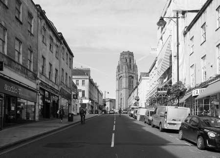 BRISTOL, UK - CIRCA SEPTEMBER 2016: People in Park Street linking the city centre to Clifton in black and whiteのeditorial素材