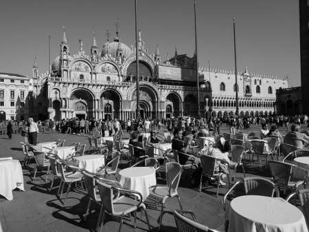 VENICE, ITALY - CIRCA SEPTEMBER 2016: Piazza San Marco (meaning St Mark square) in black and whiteのeditorial素材