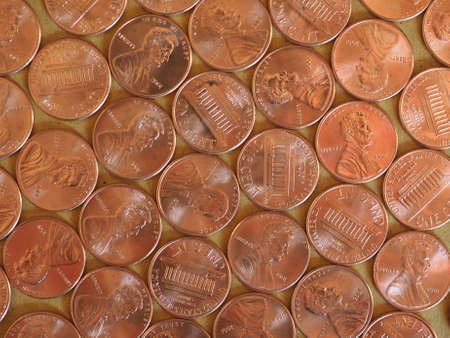One Cent Dollar coins money (USD), currency of United Statesの写真素材