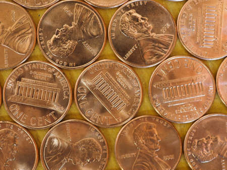 One Cent Dollar coins money (USD), currency of United Statesの写真素材