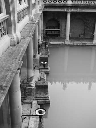 BATH, UK - CIRCA SEPTEMBER 2016: Roman Baths ancient spa in black and whiteのeditorial素材