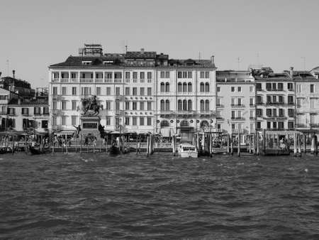 VENICE, ITALY - CIRCA SEPTEMBER 2016: View of the city of Venice from the canal in black and whiteのeditorial素材
