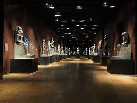 TURIN, ITALY - CIRCA MARCH 2017: Statues of goddess Sekhmet at Museo Egizio (meaning Egyptian Museum)のeditorial素材