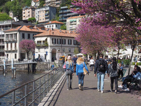 COMO, ITALY - CIRCA APRIL 2017: View of Lago di Como (Lake Como)のeditorial素材
