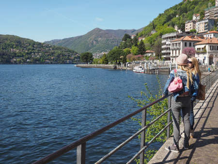COMO, ITALY - CIRCA APRIL 2017: View of Lago di Como (Lake Como)のeditorial素材
