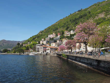 COMO, ITALY - CIRCA APRIL 2017: View of Lago di Como (Lake Como)のeditorial素材
