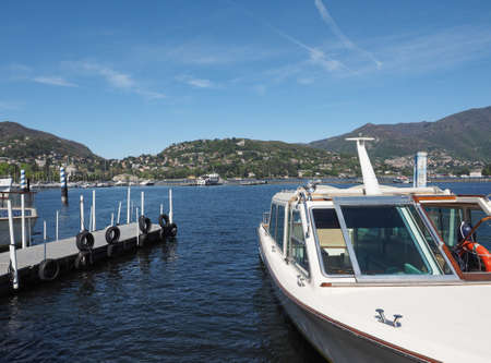 COMO, ITALY - CIRCA APRIL 2017: View of Lago di Como (Lake Como)のeditorial素材
