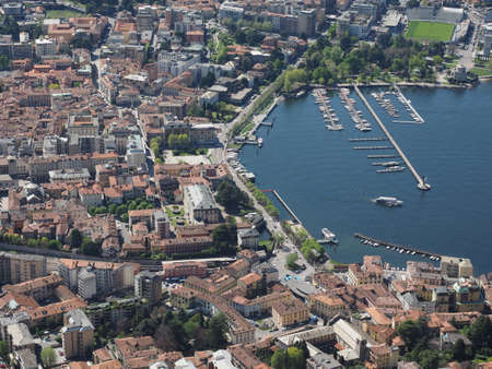 COMO, ITALY - CIRCA APRIL 2017: Aerial view of Lake Comoのeditorial素材