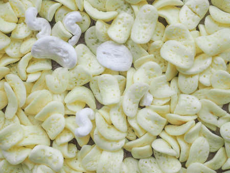 yellow insulation chips useful as a backgroundの写真素材